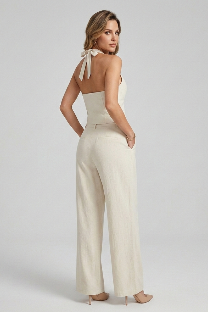 Women’s Two Piece Set with Button Top and Wide Leg Trousers