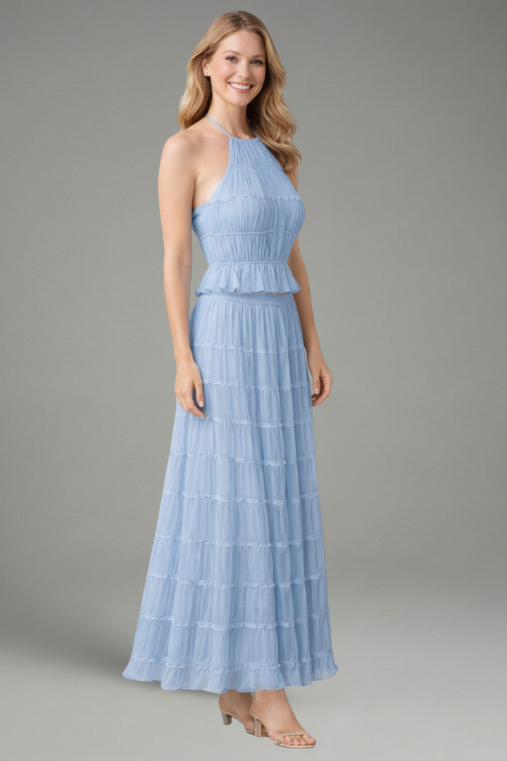 Women’s Two Piece Set with Halter Top and Maxi Skirt