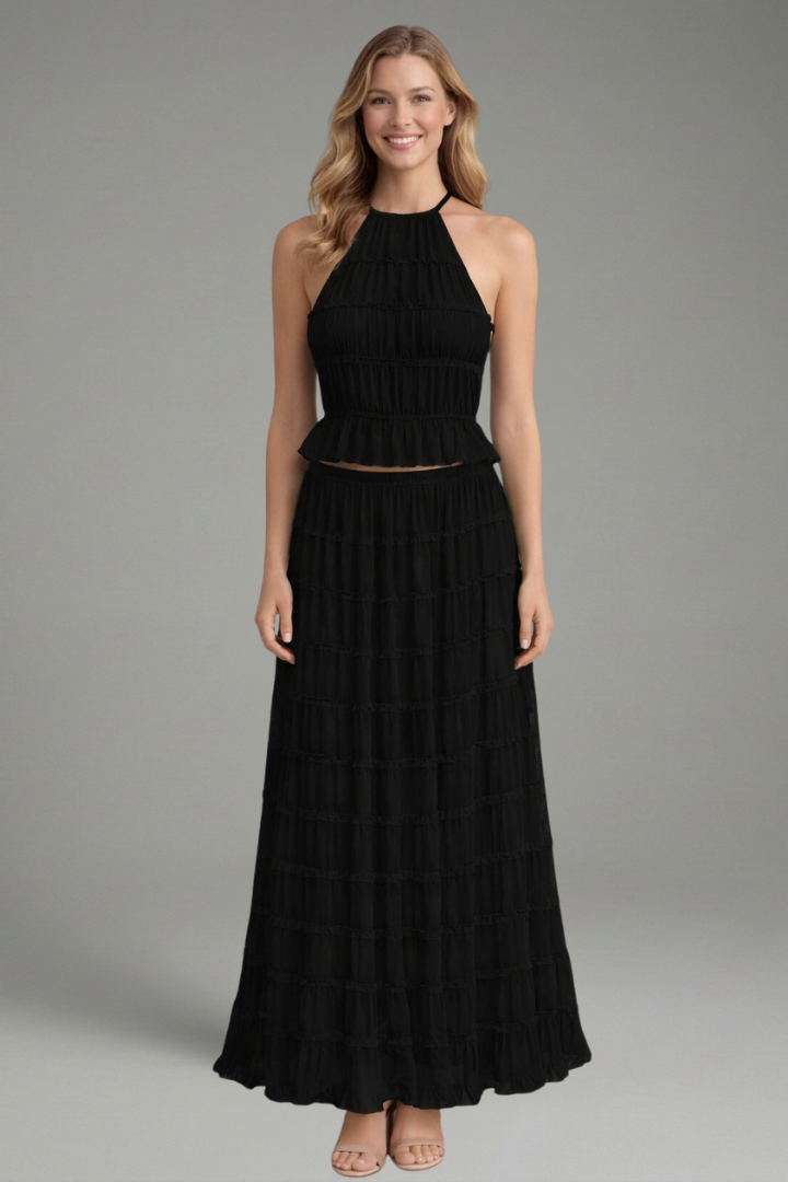 Women’s Two Piece Set with Halter Top and Maxi Skirt