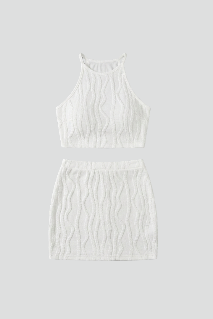 Women’s Two Piece Set with Halter Top and Mini Skirt