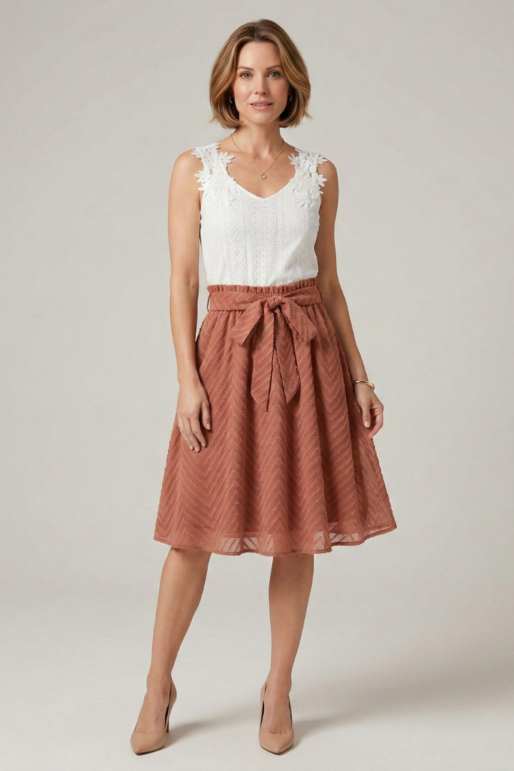 Women’s Two Piece Set with Top and Flared Skirt