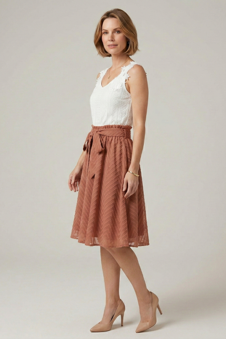 Women’s Two Piece Set with Top and Flared Skirt