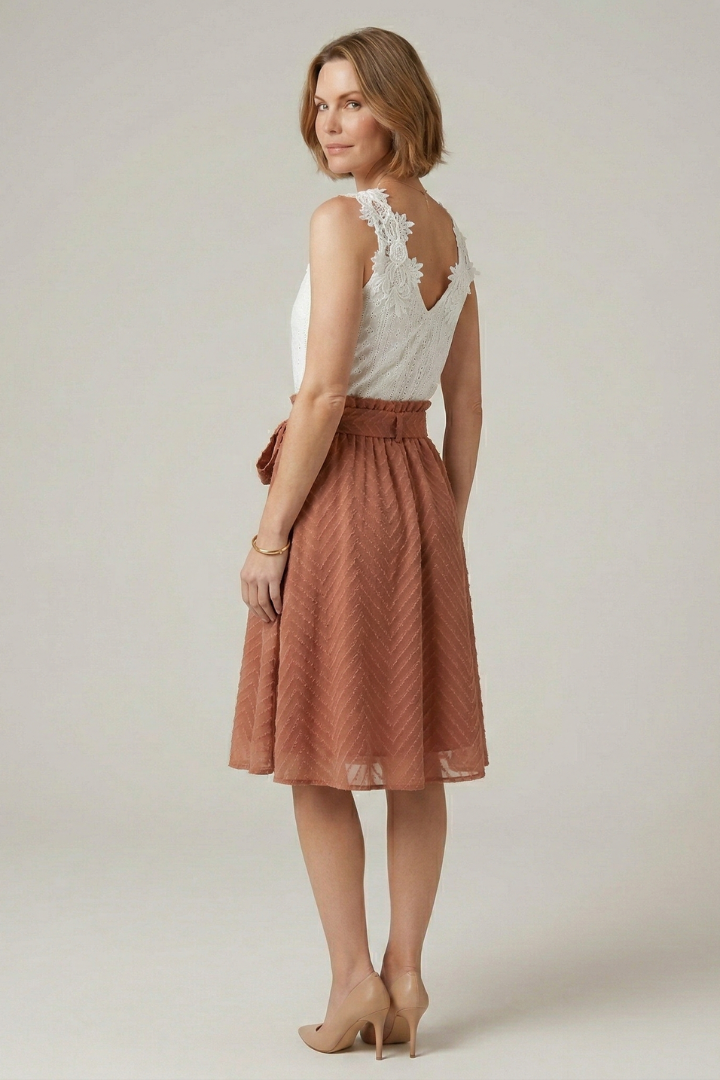 Women’s Two Piece Set with Top and Flared Skirt
