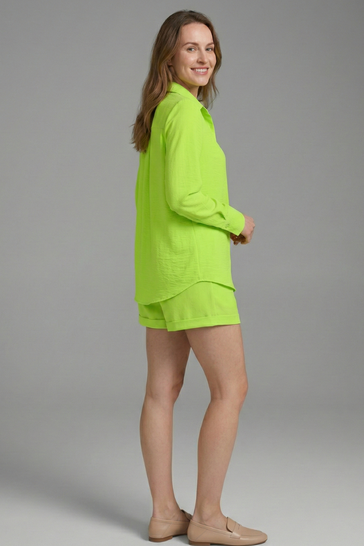 Women’s Two Piece Set with Long Sleeve Shirt and Shorts
