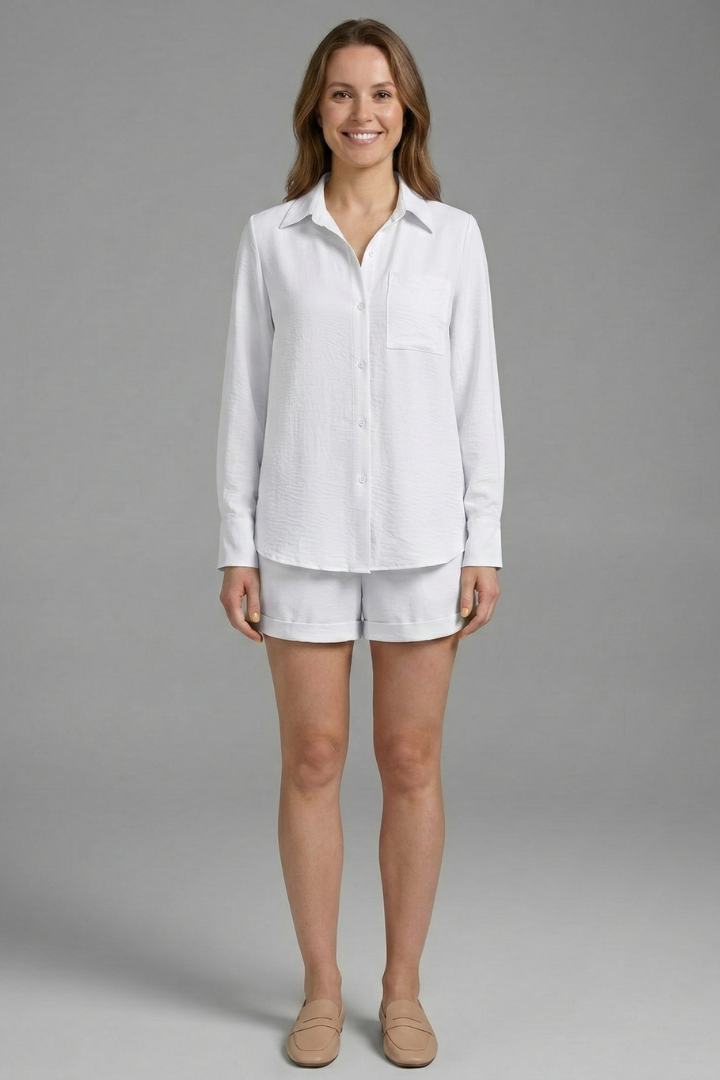 Women’s Two Piece Set with Long Sleeve Shirt and Shorts