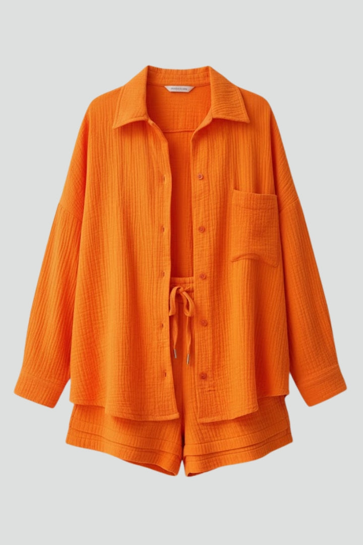 Women’s Two Piece Set with Oversized Blouse and Shorts