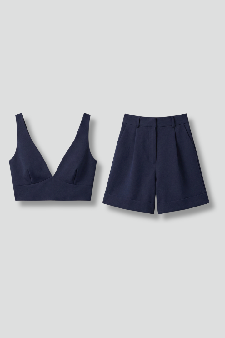 Women’s Two Piece Set with V-Neck and Pockets