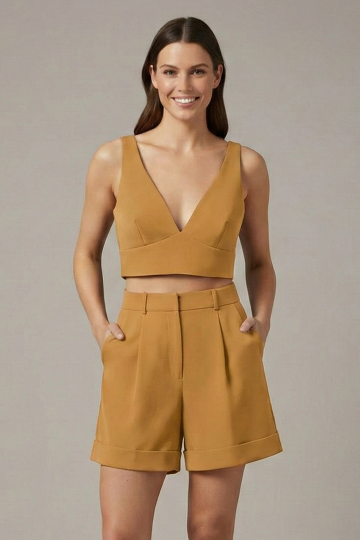 Women’s Two Piece Set with V-Neck and Pockets