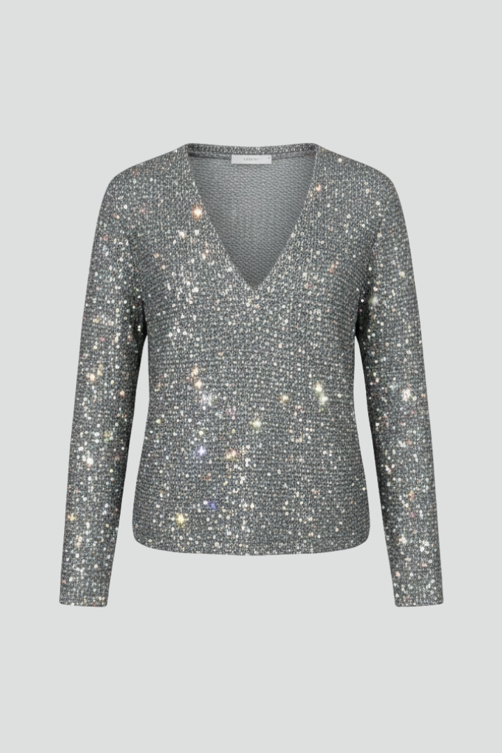 Women’s V-Neck Top with Sequins and Long Sleeves