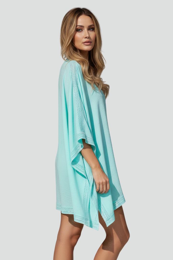 Women’s V-Neck Tunic with Wide Sleeves and Textured Surface