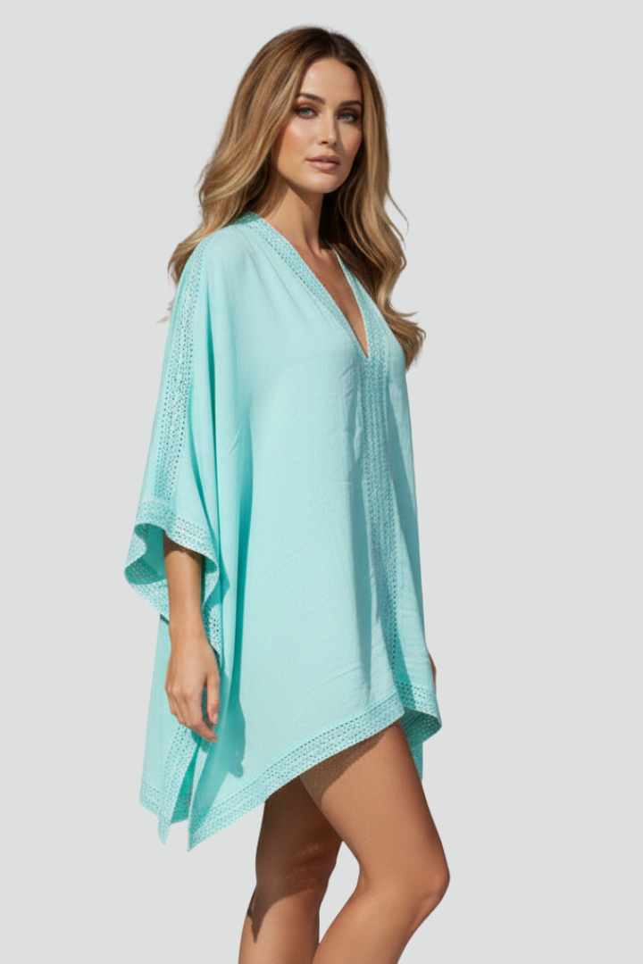 Women’s V-Neck Tunic with Wide Sleeves and Textured Surface