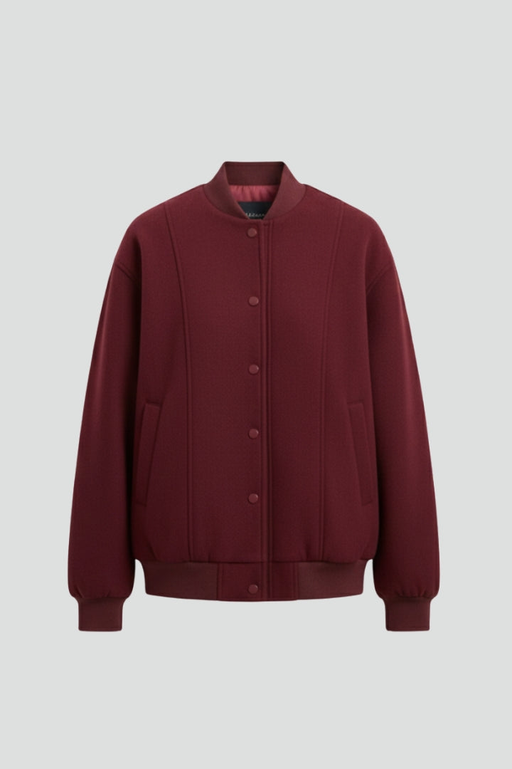Women’s Varsity Jacket with Snap Closure and Ribbed Trim