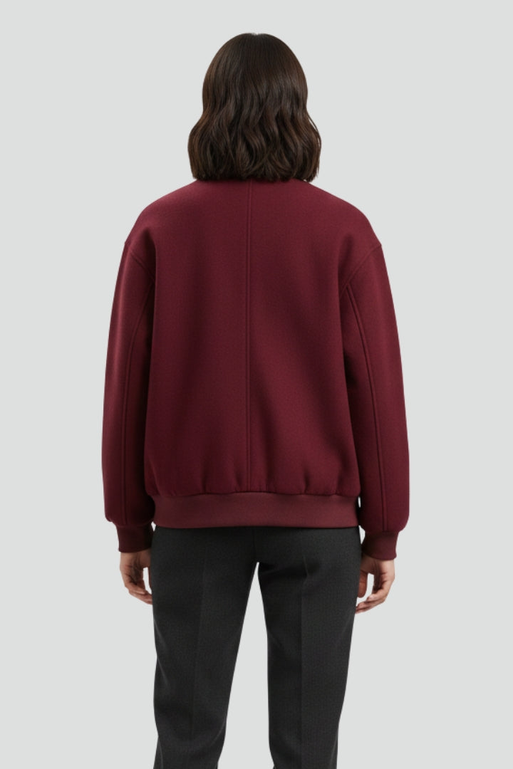Women’s Varsity Jacket with Snap Closure and Ribbed Trim