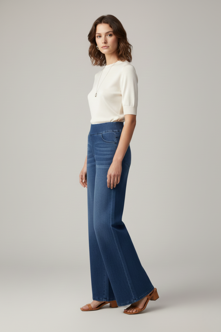 Women’s Wide-Leg Pants with Stretch Material and Side Pockets