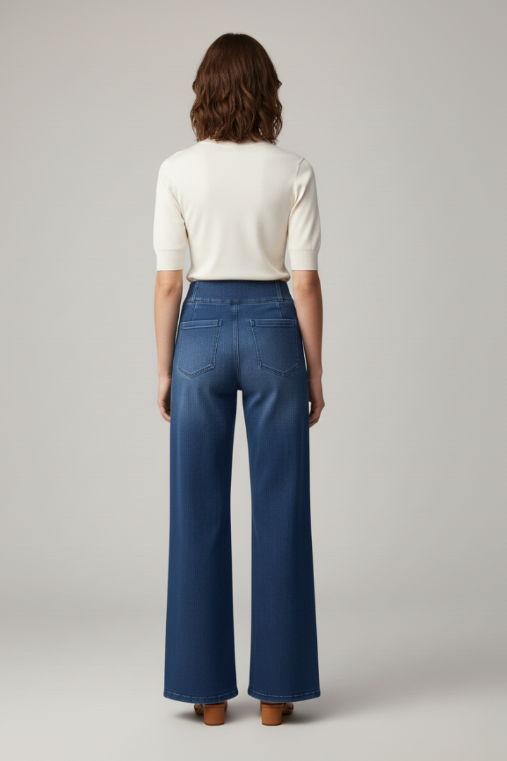 Women’s Wide-Leg Pants with Stretch Material and Side Pockets