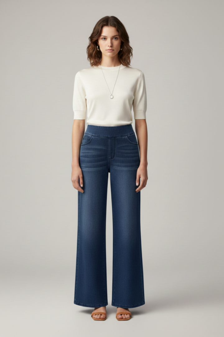 Women’s Wide-Leg Pants with Stretch Material and Side Pockets