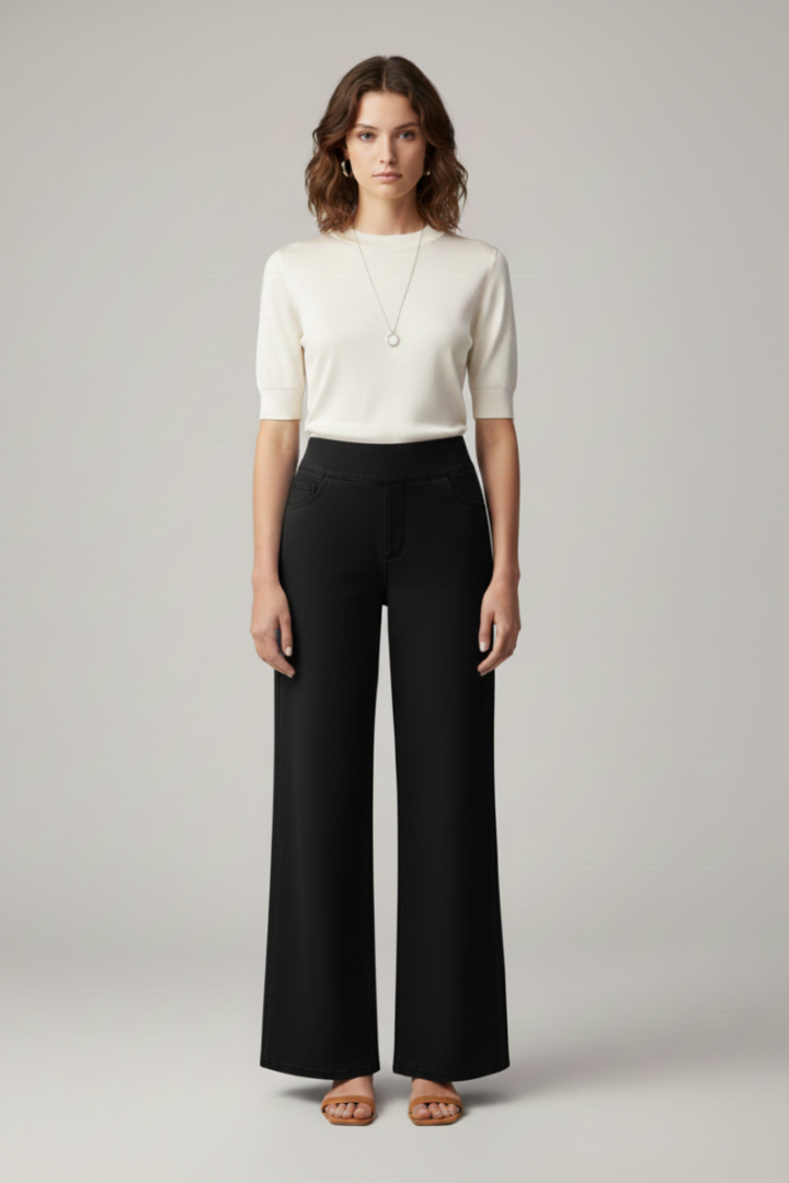 Women’s Wide-Leg Pants with Stretch Material and Side Pockets