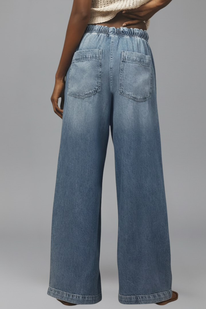 Women’s Wide-Leg Trousers with Drawstring Waist and Long Hem