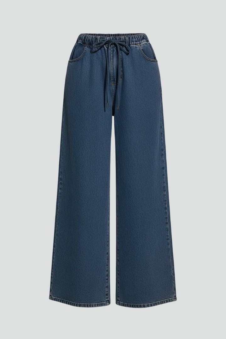 Women’s Wide-Leg Trousers with Drawstring Waist and Pockets