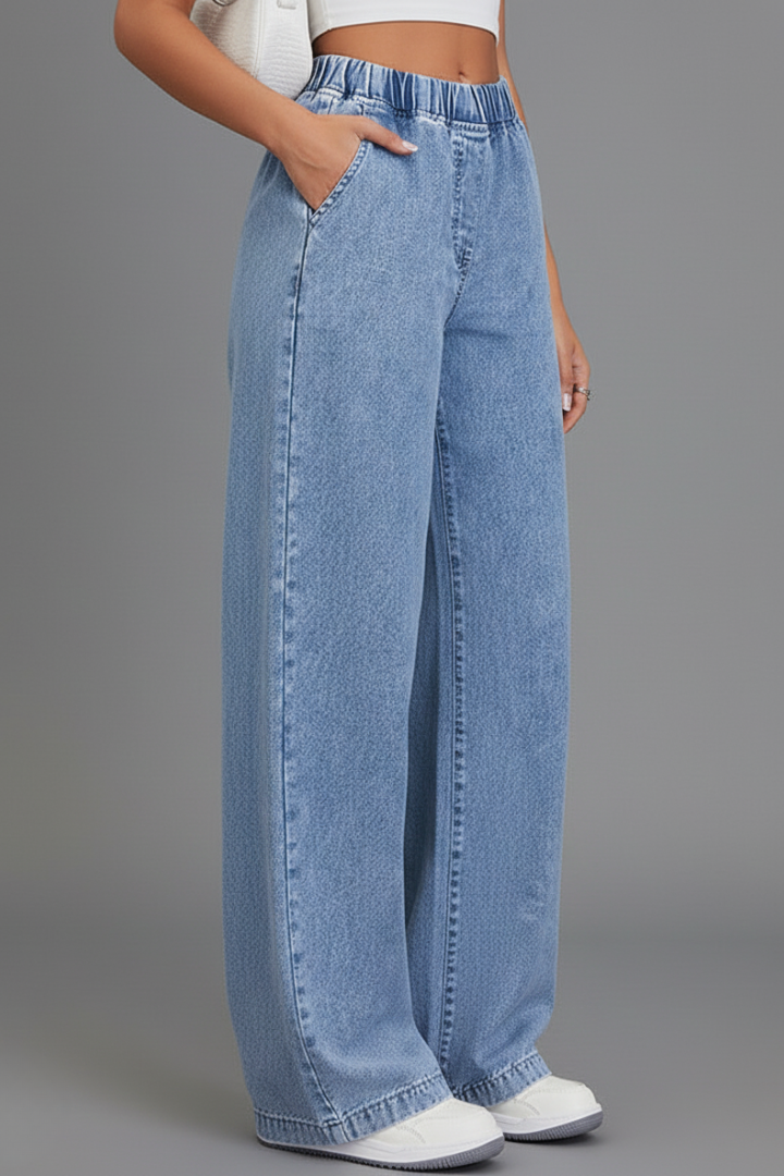 Women’s Wide-Leg Trousers with Elastic Waist and Pockets