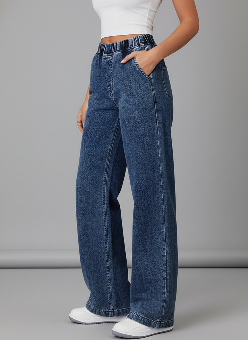 Women’s Wide-Leg Trousers with Elastic Waist and Straight Fit