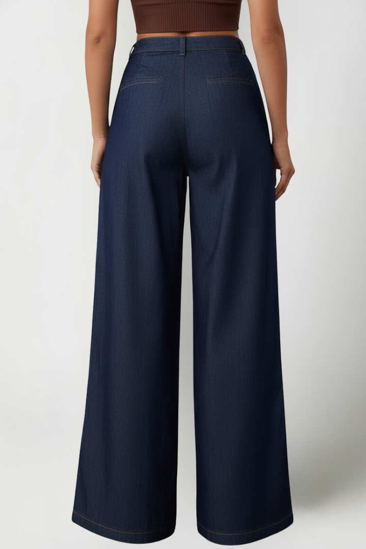 Women’s Wide-Leg Trousers with Front Pleats and Button Fastening