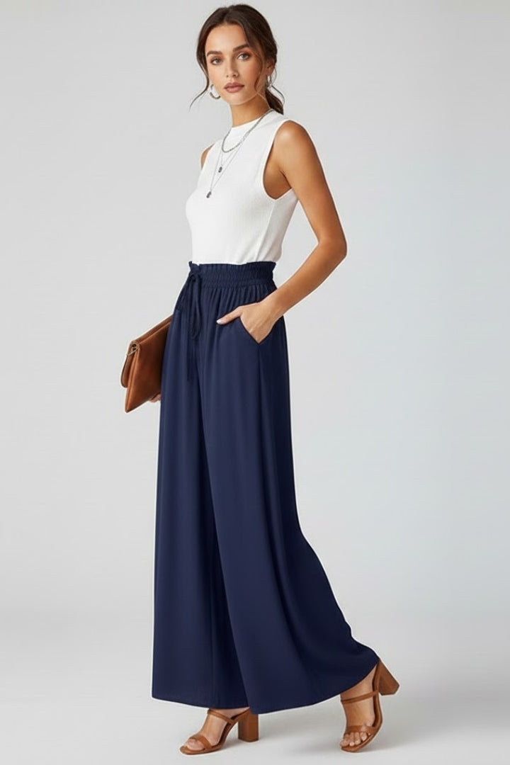 Women’s Wide Leg Pants with High Waist and Drawstring Pockets