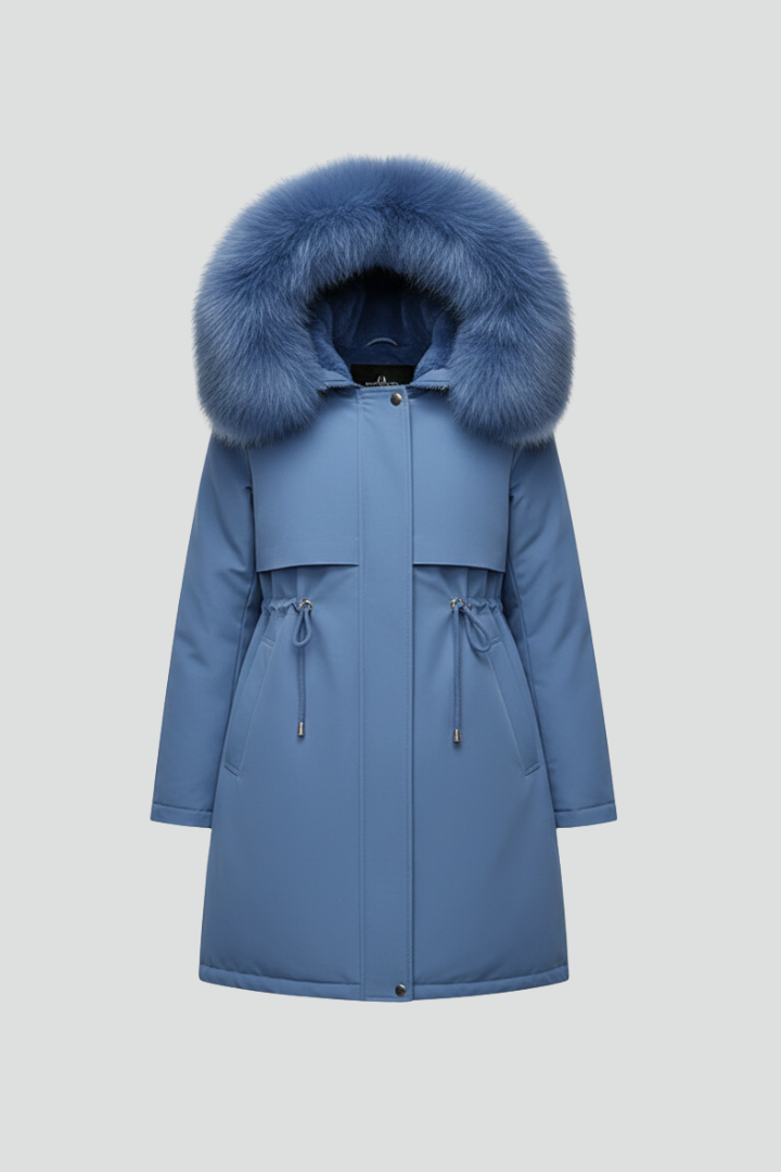Women’s Winter Jacket with Faux Fur Collar and Adjustable Waist