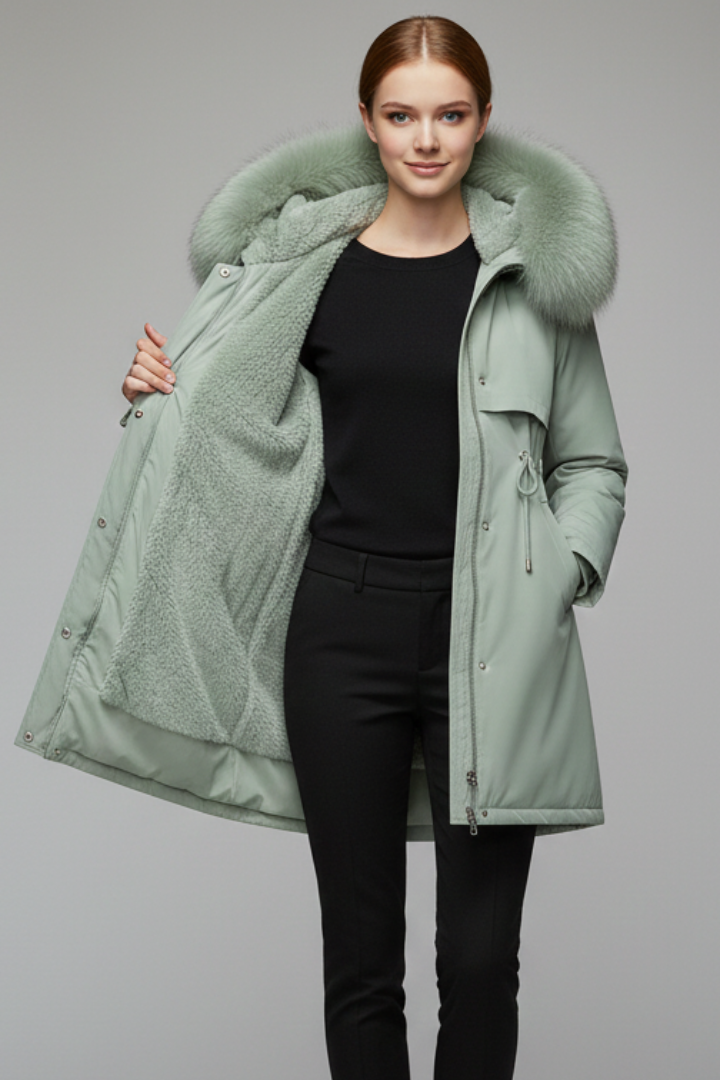 Women’s Winter Jacket with Faux Fur Collar and Adjustable Waist