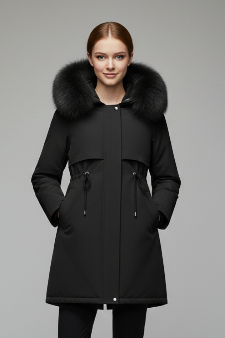 Women’s Winter Jacket with Faux Fur Collar and Adjustable Waist