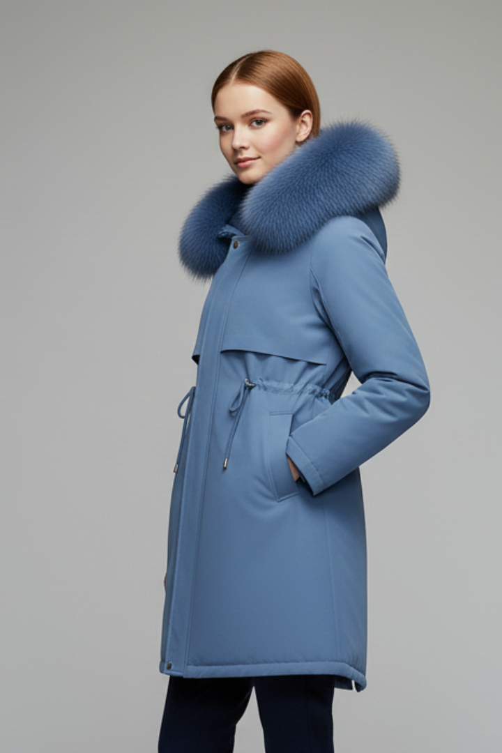 Women’s Winter Jacket with Faux Fur Collar and Adjustable Waist