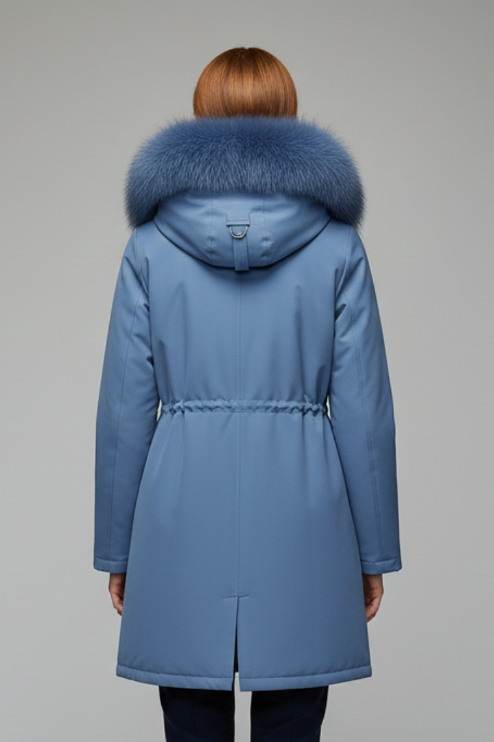 Women’s Winter Jacket with Faux Fur Collar and Adjustable Waist