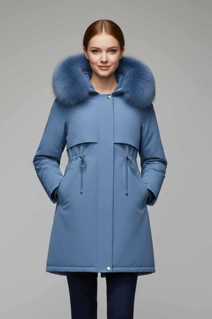 Women’s Winter Jacket with Faux Fur Collar and Adjustable Waist