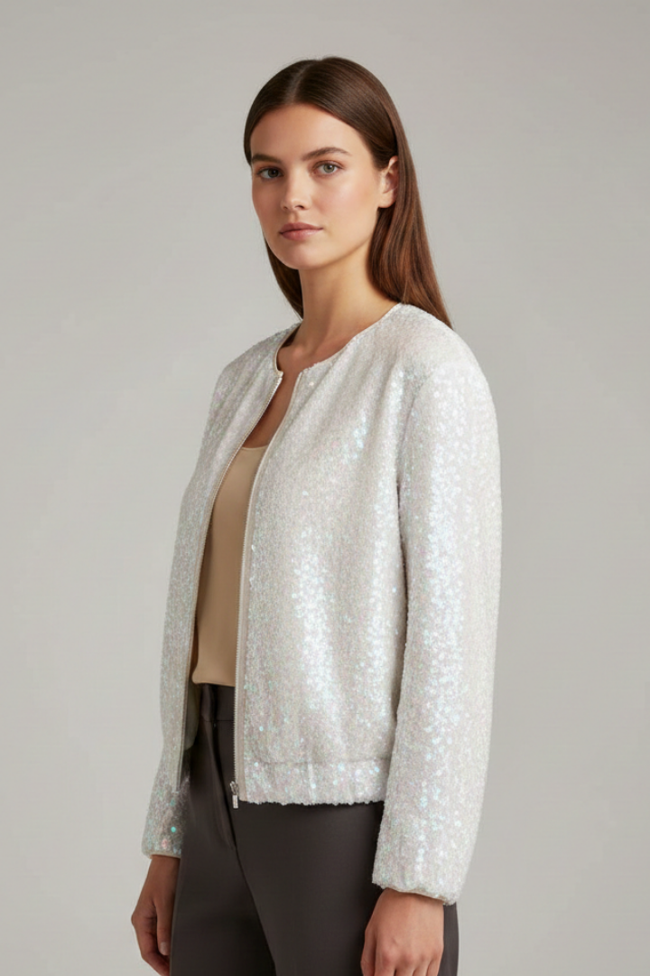 Women’s Zip Jacket with Round Neckline and Textured Surface