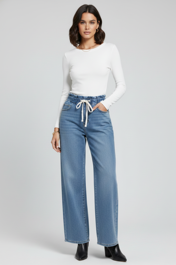 Women’s Wide-Leg Trousers with Elastic Waistband and Drawstring