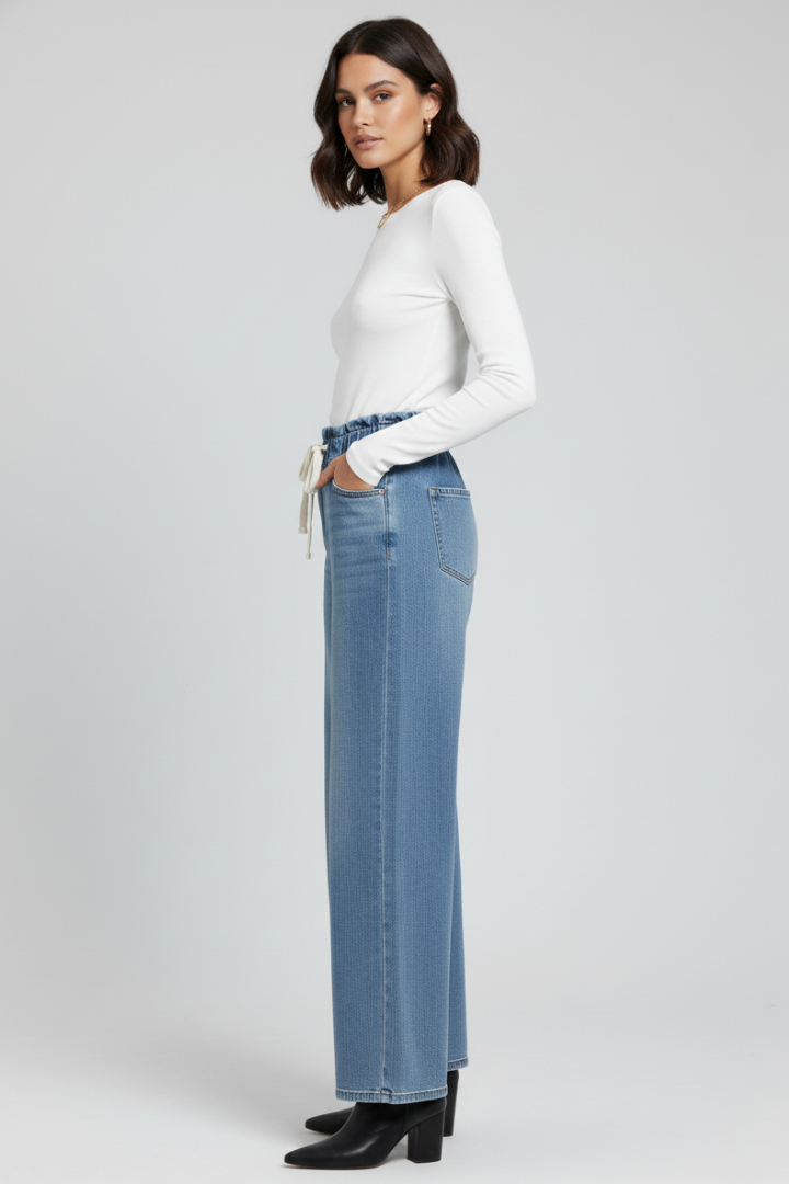 Women’s Wide-Leg Trousers with Elastic Waistband and Drawstring