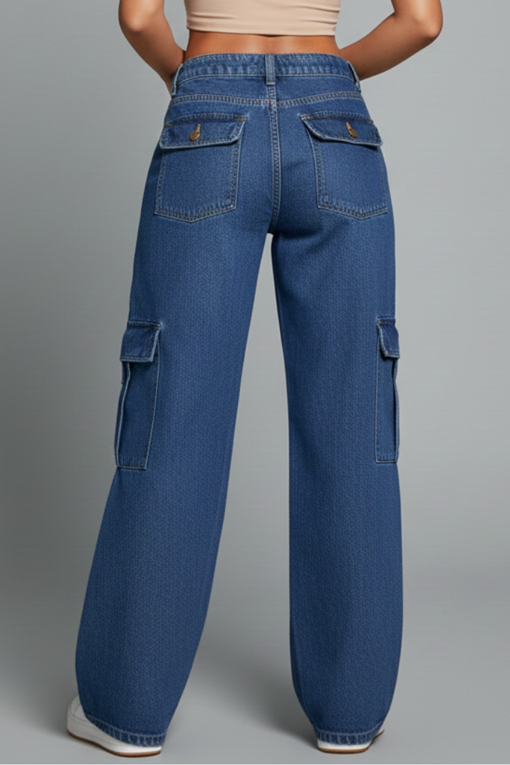 Women’s Cargo Trousers with Pockets and Woven Surface