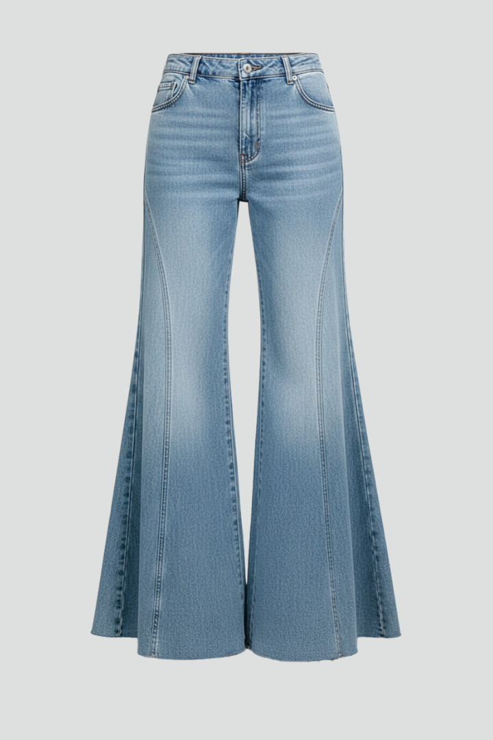 Women’s Flare Jeans with High Waist and Washed Finish