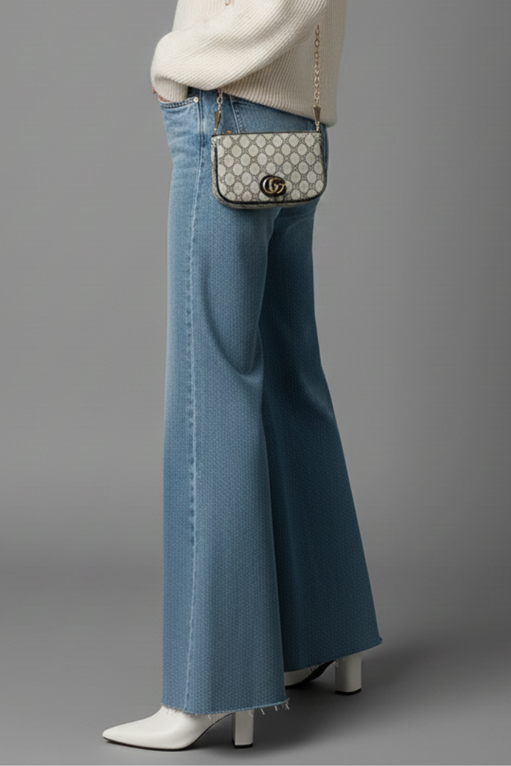 Women’s Flare Jeans with High Waist and Washed Finish