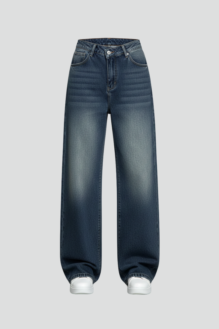 Women’s Straight-Leg Trousers with Washed Finish and Plain Surface