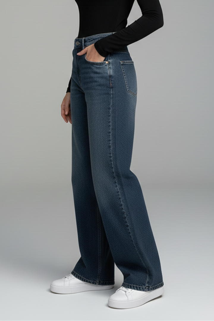 Women’s Straight-Leg Trousers with Washed Finish and Plain Surface