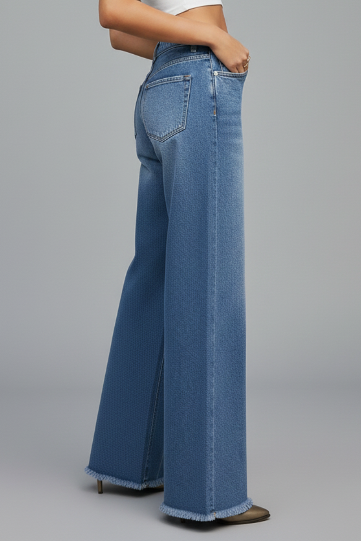 Women’s Wide-Leg Jeans with High Waist and Zipper Fly