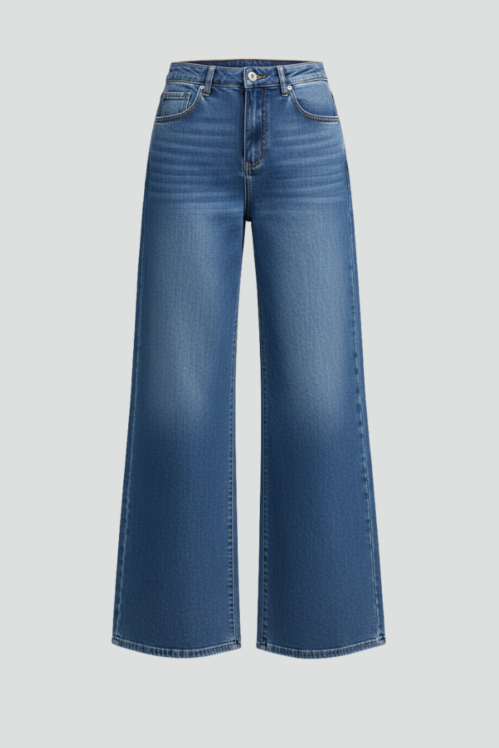 Women’s Wide-Leg Jeans with High Waist and Zipper Fly