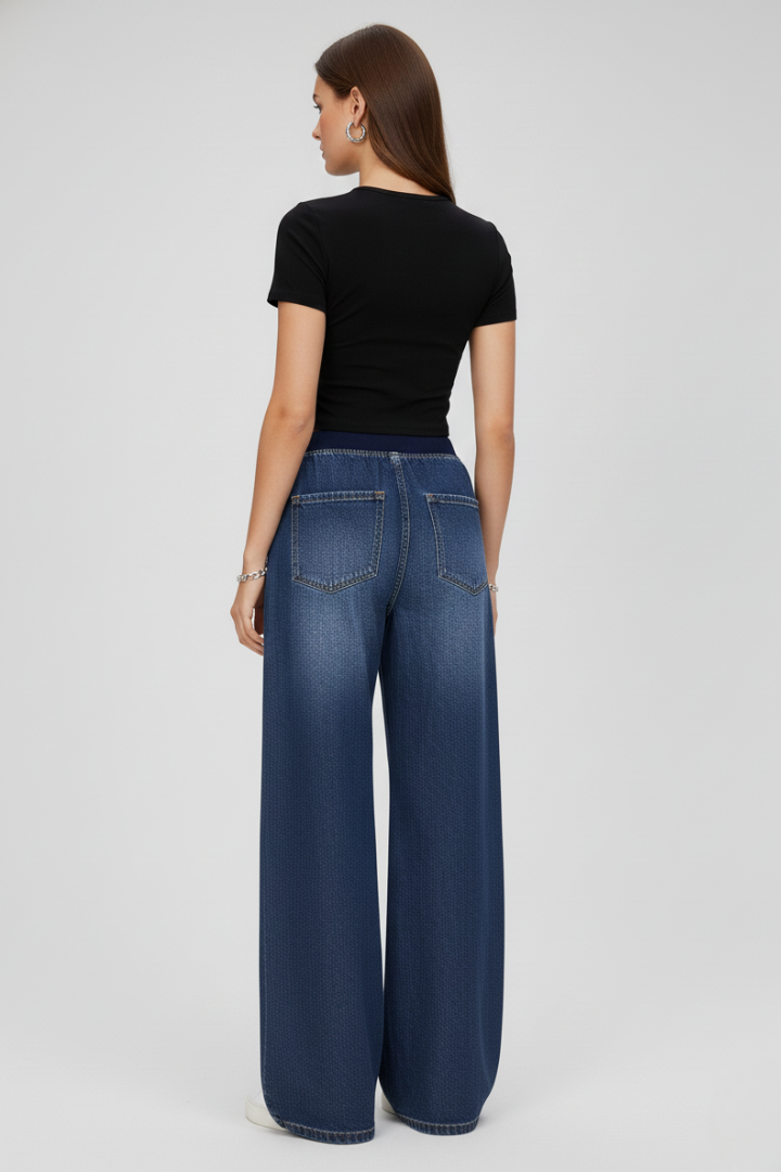 Women’s Wide-Leg Trousers with Drawstring Waist and Straight Fit