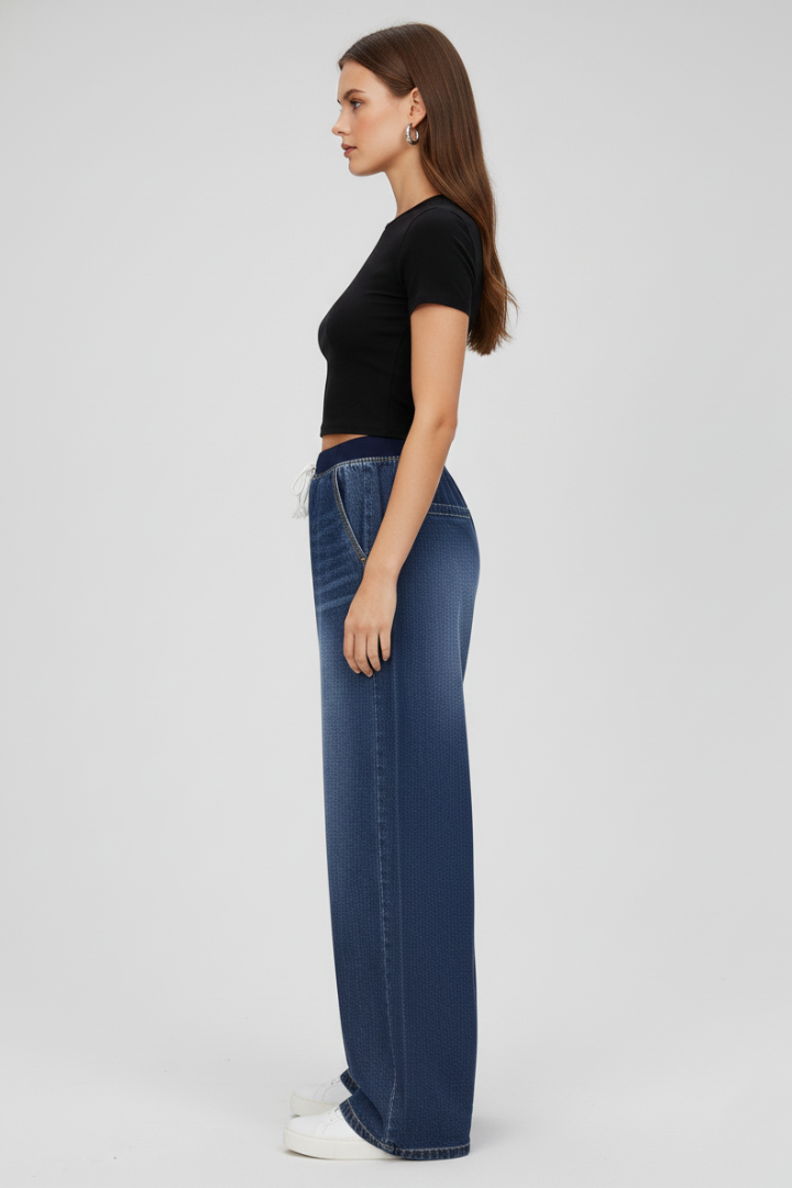 Women’s Wide-Leg Trousers with Drawstring Waist and Straight Fit