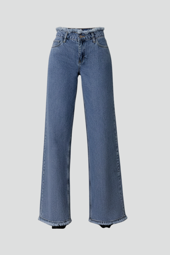 Women’s Wide-Leg Trousers with Raw Hem and Woven Surface
