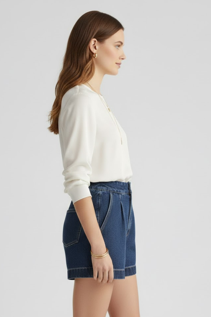 High-Waisted Denim Shorts with Rolled Hem For Women