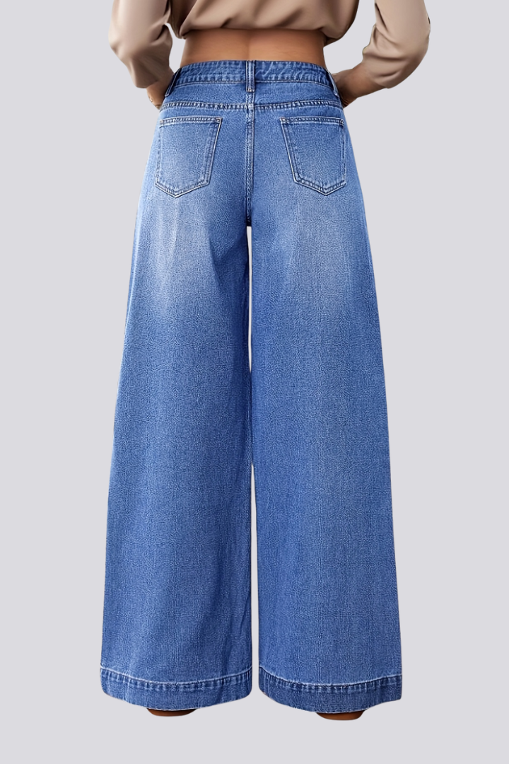 Women’s Wide-Leg Jeans with Button Front and Patch Pockets
